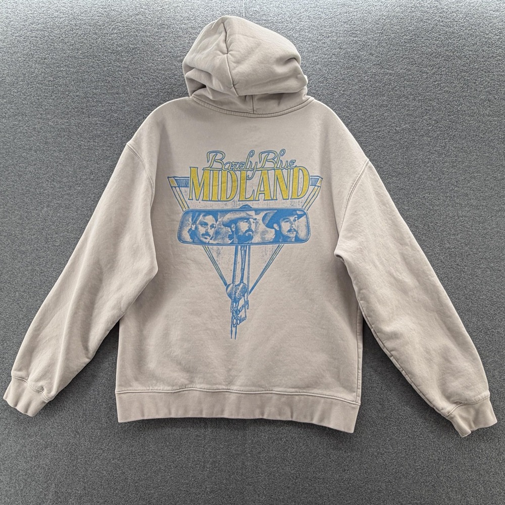 Midland Hoodie Mens Medium Beige Barely Blue Country Music Merch Fleece Pullover